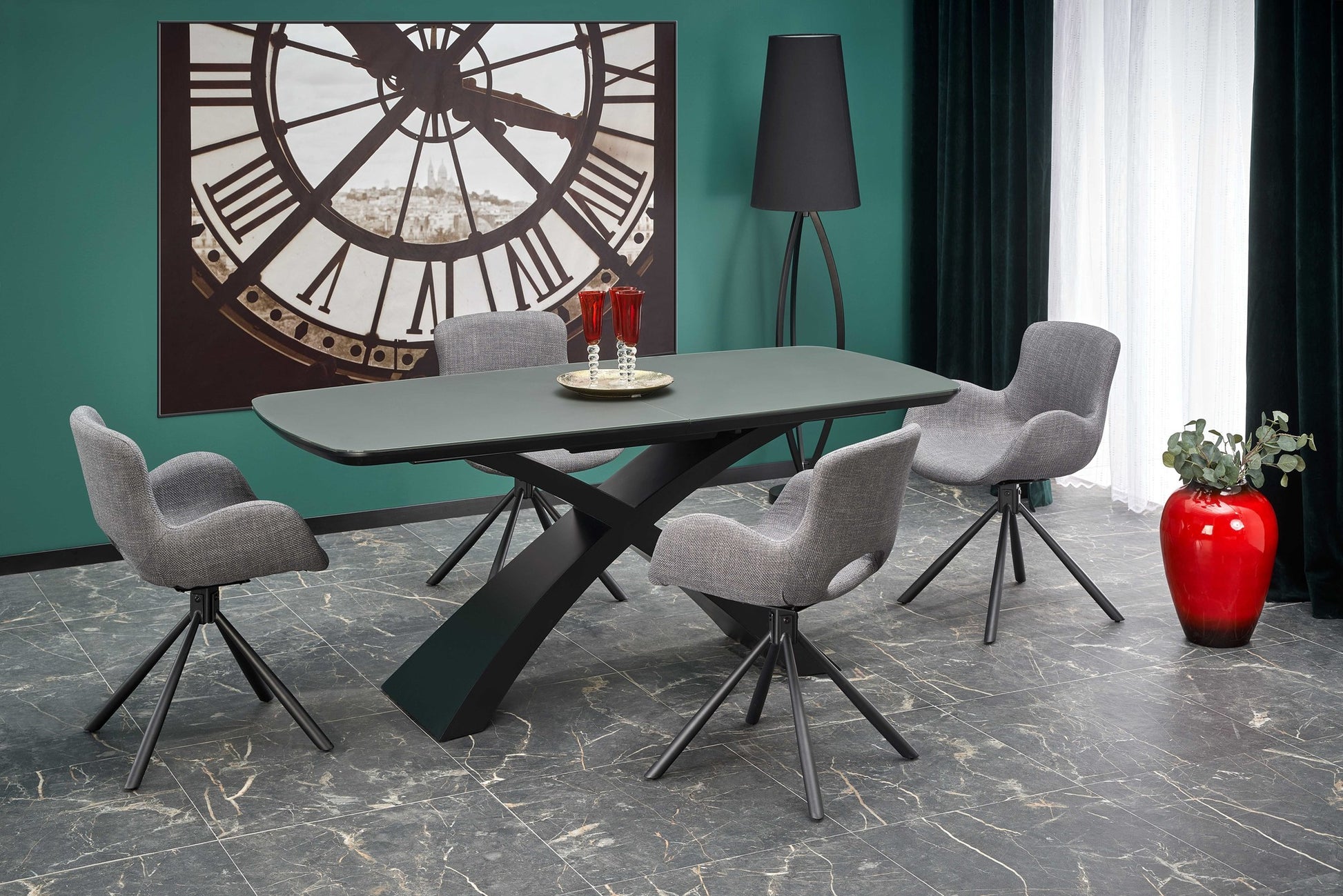 Kitchen Table Silvestro | size: Length: 89cm, Width: 220cm, Height: 75cm | color: Black/Grey | image: 6 | variant: 1012582