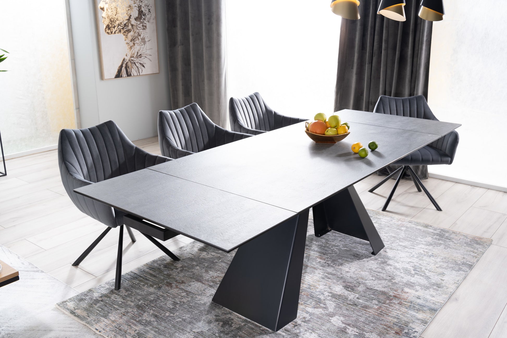 Kitchen Table St Helens | size: Length: 90cm, Width: 260cm, Height: 76cm | color: Black/Grey | image: 6 | variant: 1007819