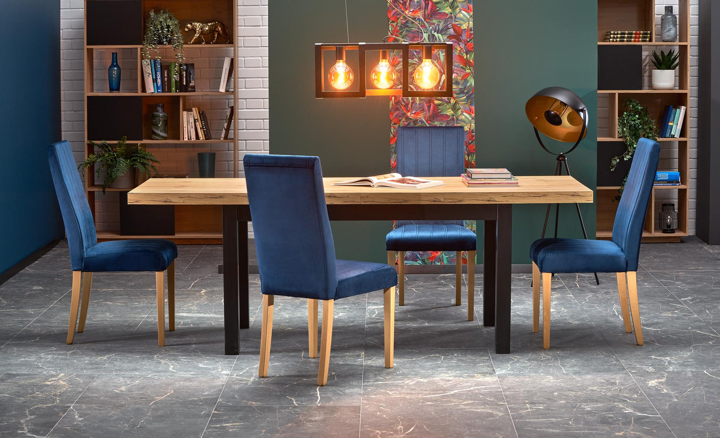 Kitchen Table Tiago | size: Length: 80cm, Width: 220cm, Height: 76cm | color: Black/Oak | image: 8 | variant: 1006413