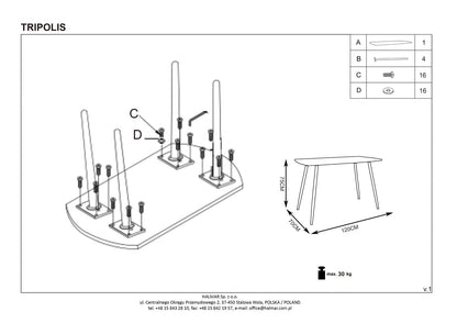 Kitchen Table Tripolis | size: Length: 70cm, Width: 120cm, Height: 76cm | color: Black/Oak | image: 10 | variant: 1011203