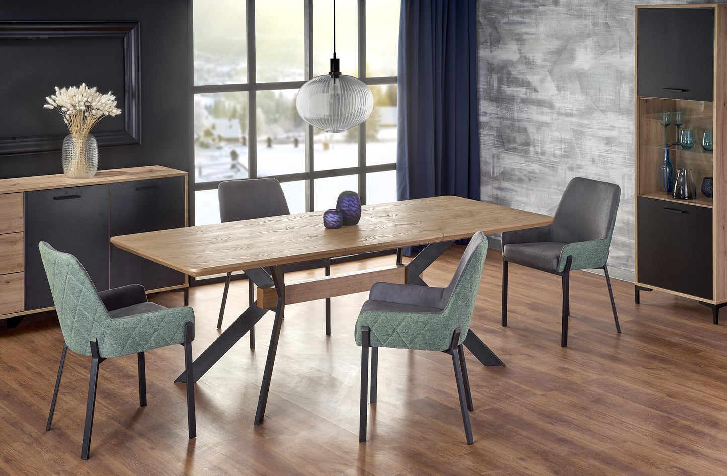 Kitchen Table West Bridlington | size: Length: 90cm, Width: 220cm, Height: 76cm | color: Black/Oak | image: 3 | variant: 1007117