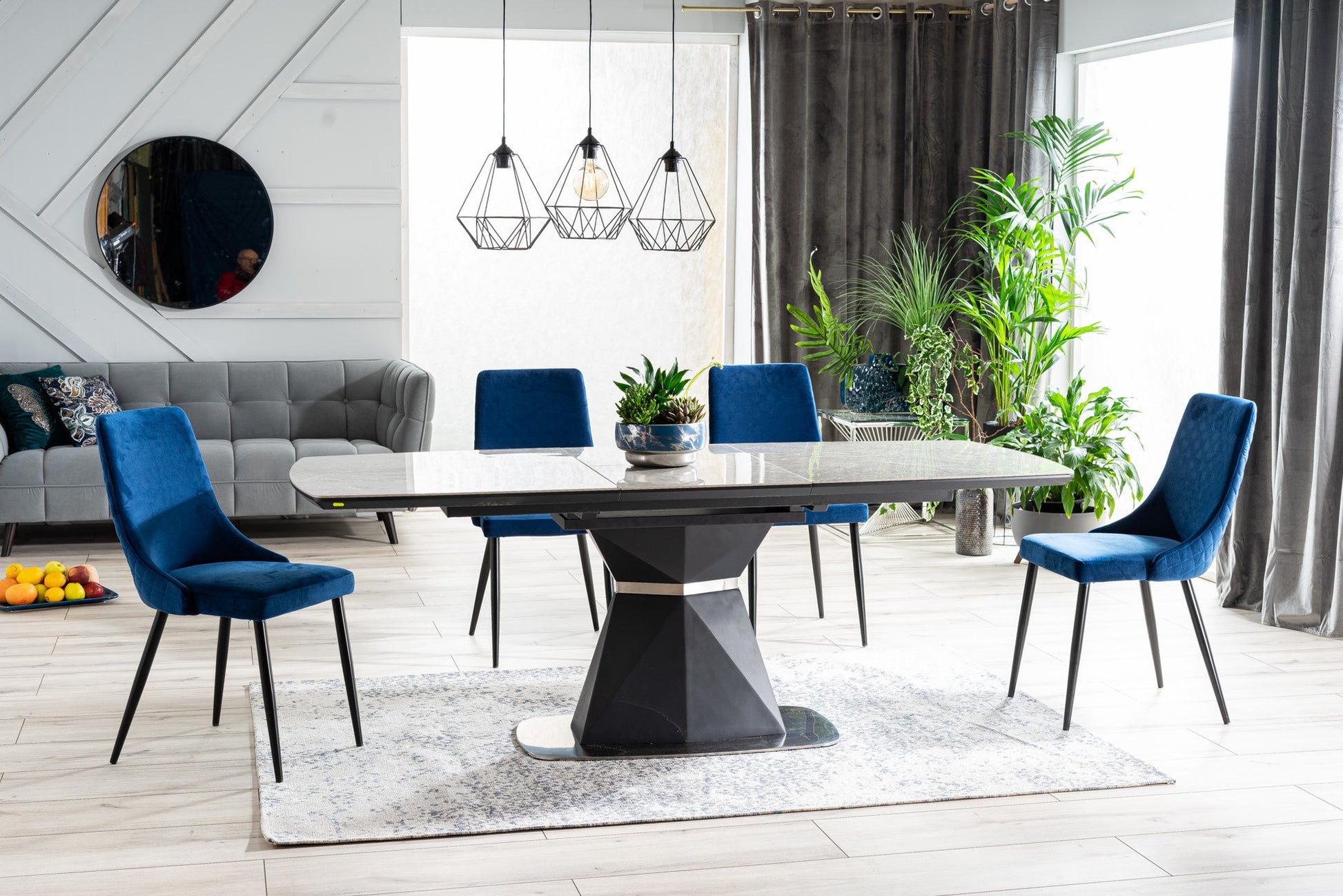 Kitchen Table West Zaragoza | size: Length: 90cm, Width: 210cm, Height: 76cm | color: Marble/Grey | image: 3 | variant: 1007685