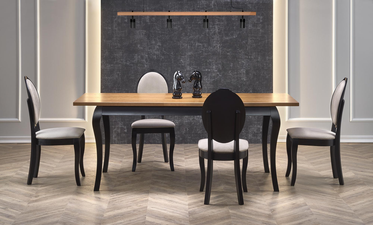 Kitchen Table Windsor | size: Length: 90cm, Width: 240cm, Height: 76cm | color: Black/Oak | image: 3 | variant: 1006425