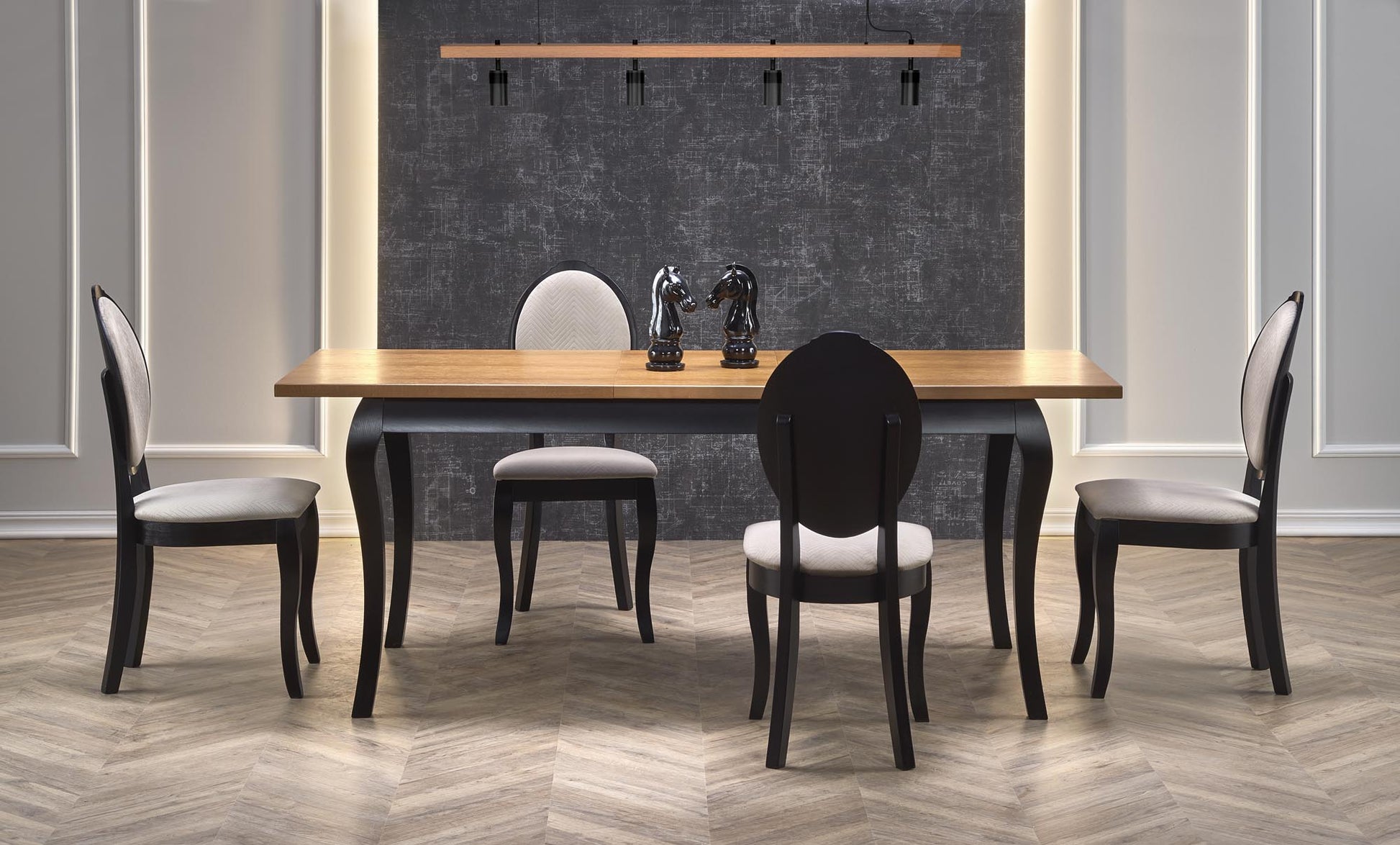 Kitchen Table Windsor | size: Length: 90cm, Width: 240cm, Height: 76cm | color: Black/Oak | image: 3 | variant: 1006425