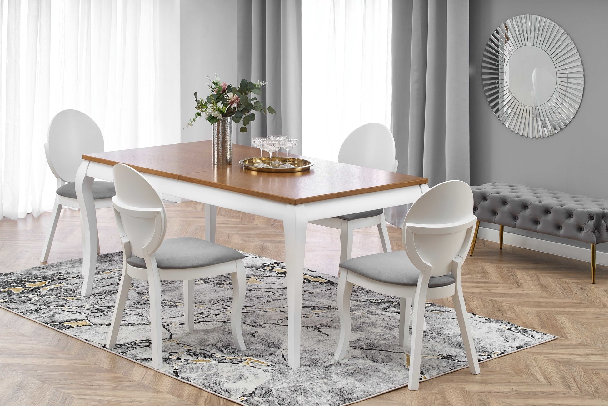 Kitchen Table Windsor | size: Length: 90cm, Width: 240cm, Height: 76cm | color: White/Oak | image: 5 | variant: 1006426