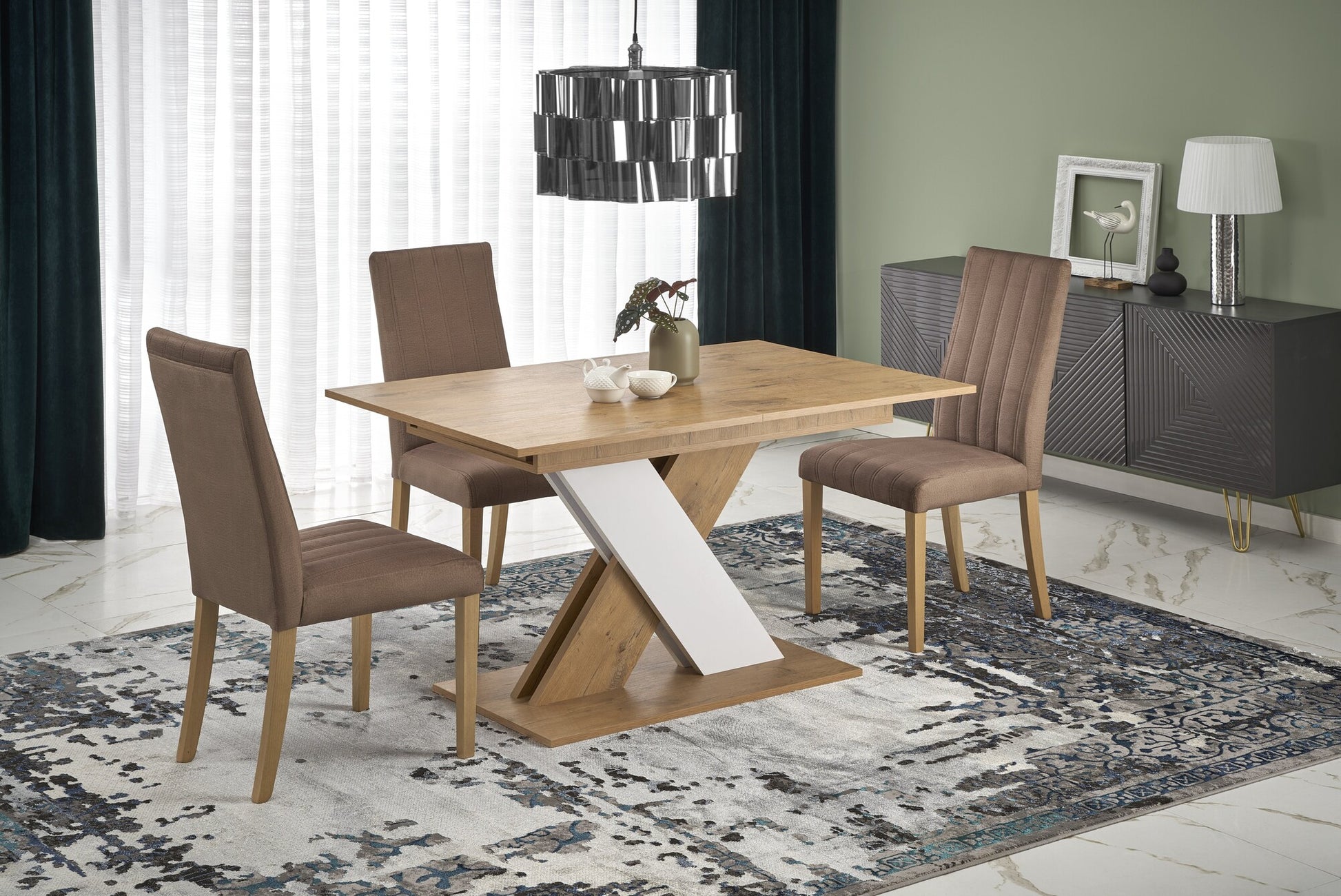 Kitchen Table Xarelto | size: Length: 85cm, Width: 175cm, Height: 76cm | color: White/Oak | image: 1 | variant: 1006428