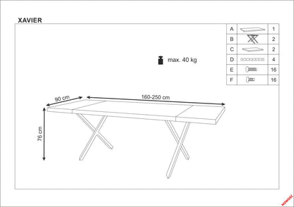 Kitchen Table Xavier | size: Length: 90cm, Width: 250cm, Height: 76cm | color: Black/Oak | image: 10 | variant: 1011302
