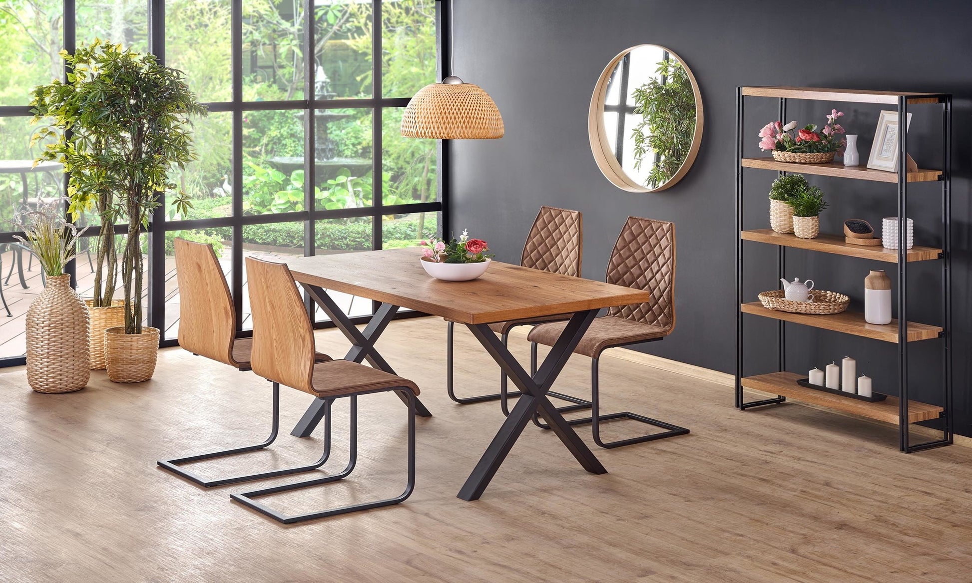 Kitchen Table Xavier | size: Length: 90cm, Width: 250cm, Height: 76cm | color: Black/Oak | image: 4 | variant: 1011302