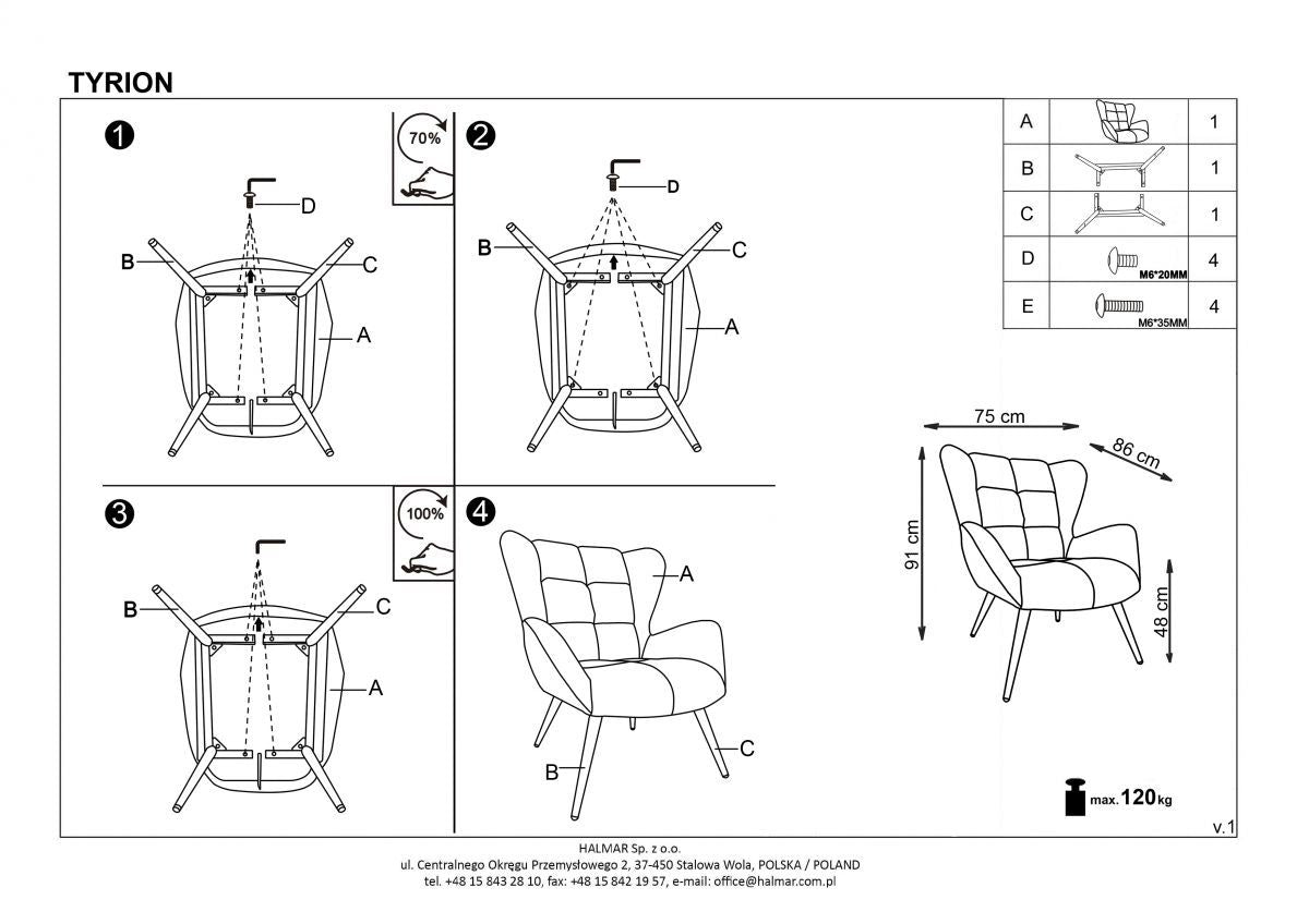 Lounge Chair Tyrion | size: Width: 75cm, Height: 91cm, Depth: 86cm | color: Blue | image: 9 | variant: 1004737
