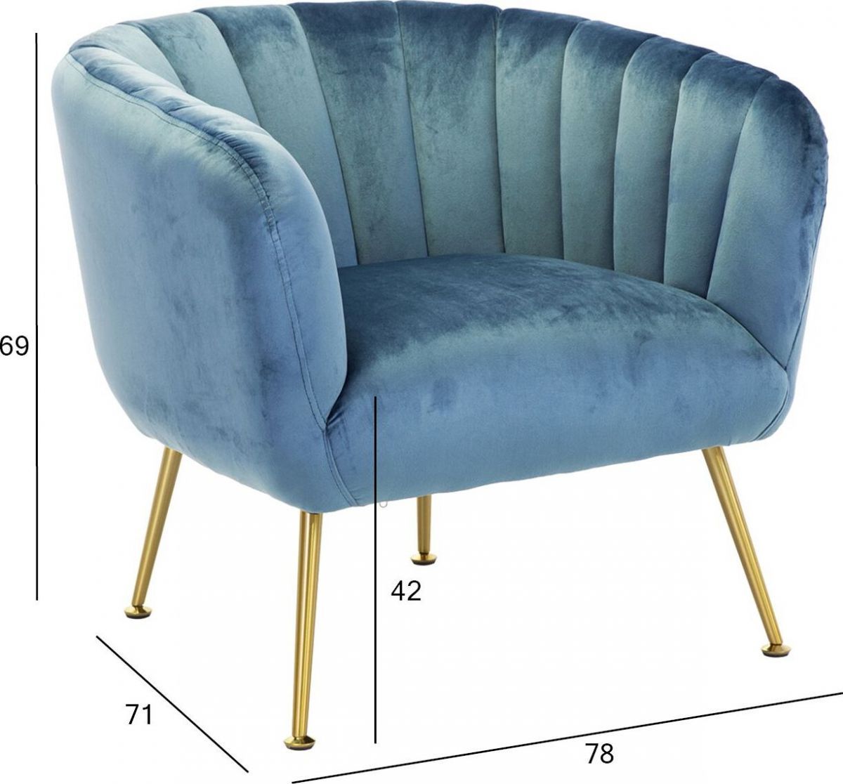 Lounge Chair Upton | size: Width: 78cm, Height: 69cm, Depth: 71cm | color: Blue | image: 3 | variant: 1001098