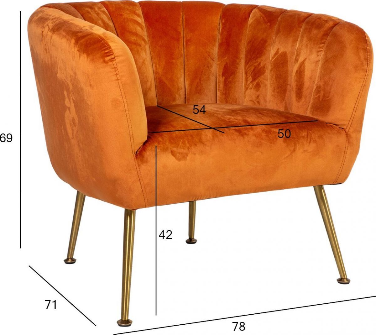 Lounge Chair Upton | size: Width: 78cm, Height: 69cm, Depth: 71cm | color: Orange | image: 3 | variant: 1001095