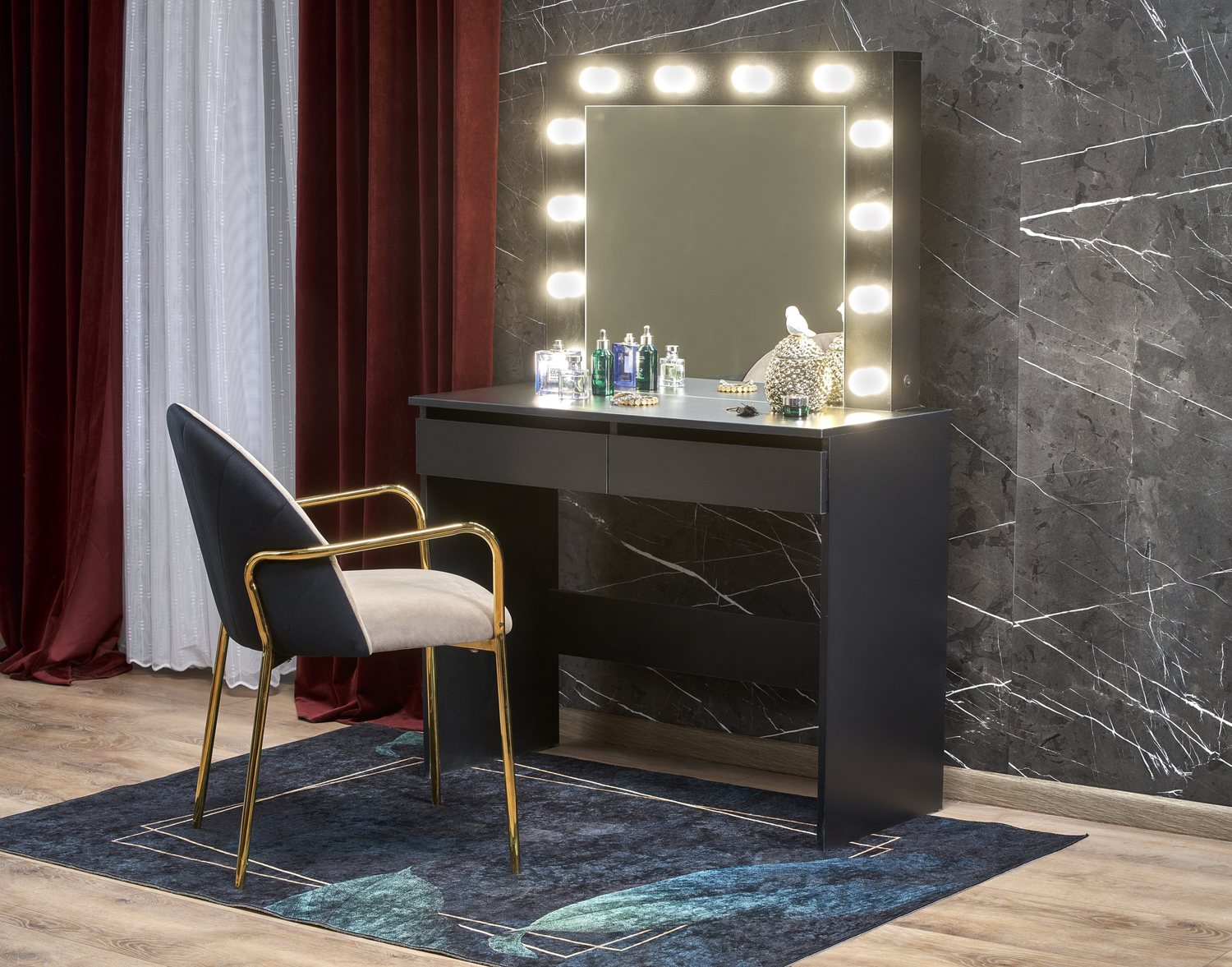 Makeup Table West Aberdyfi | size: Length: 43cm, Width: 94cm, Height: 140cm | color: Black | image: 3 | variant: 1007366