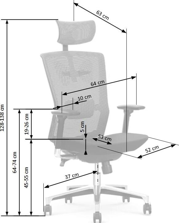 Office Chair Ambasador | size: Width: 64cm, Height: 130cm, Depth: 63cm | color: Gray | image: 4 | variant: 1011584