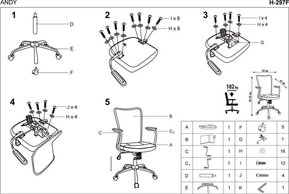 Office Chair Andy | size: Width: 56cm, Height: 95cm, Depth: 41cm | color: Blue | image: 4 | variant: 1005071