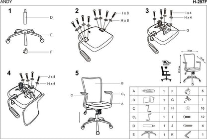 Office Chair Andy | size: Width: 56cm, Height: 95cm, Depth: 41cm | color: Blue | image: 4 | variant: 1005071