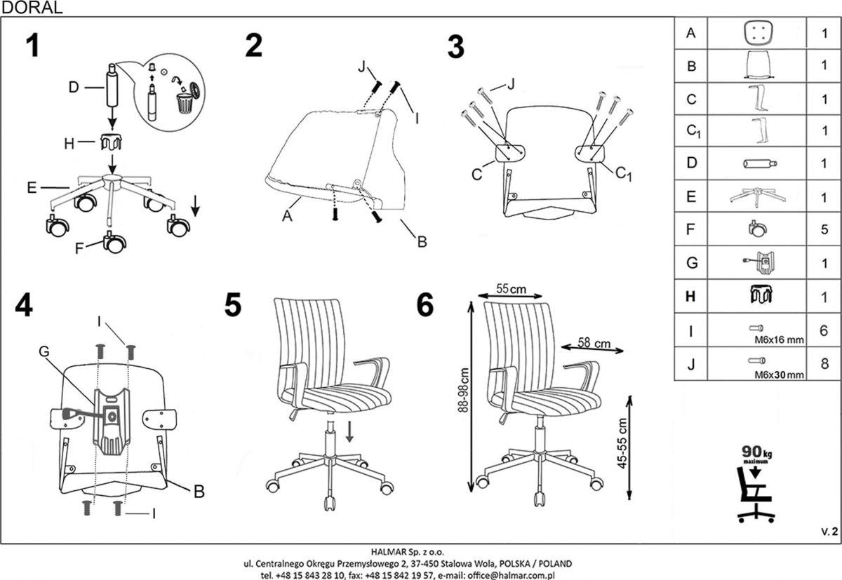 Office Chair Aosta | size: Width: 55cm, Height: 98cm, Depth: 58cm | color: Gray | image: 2 | variant: 1002884