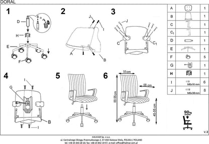 Office Chair Aosta | size: Width: 55cm, Height: 98cm, Depth: 58cm | color: Gray | image: 2 | variant: 1002884
