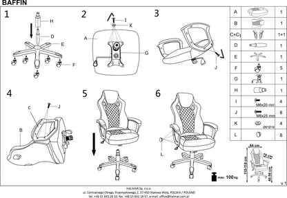 Office Chair Baffin | size: Width: 64cm, Height: 118cm, Depth: 70cm | color: Black | image: 8 | variant: 1011620