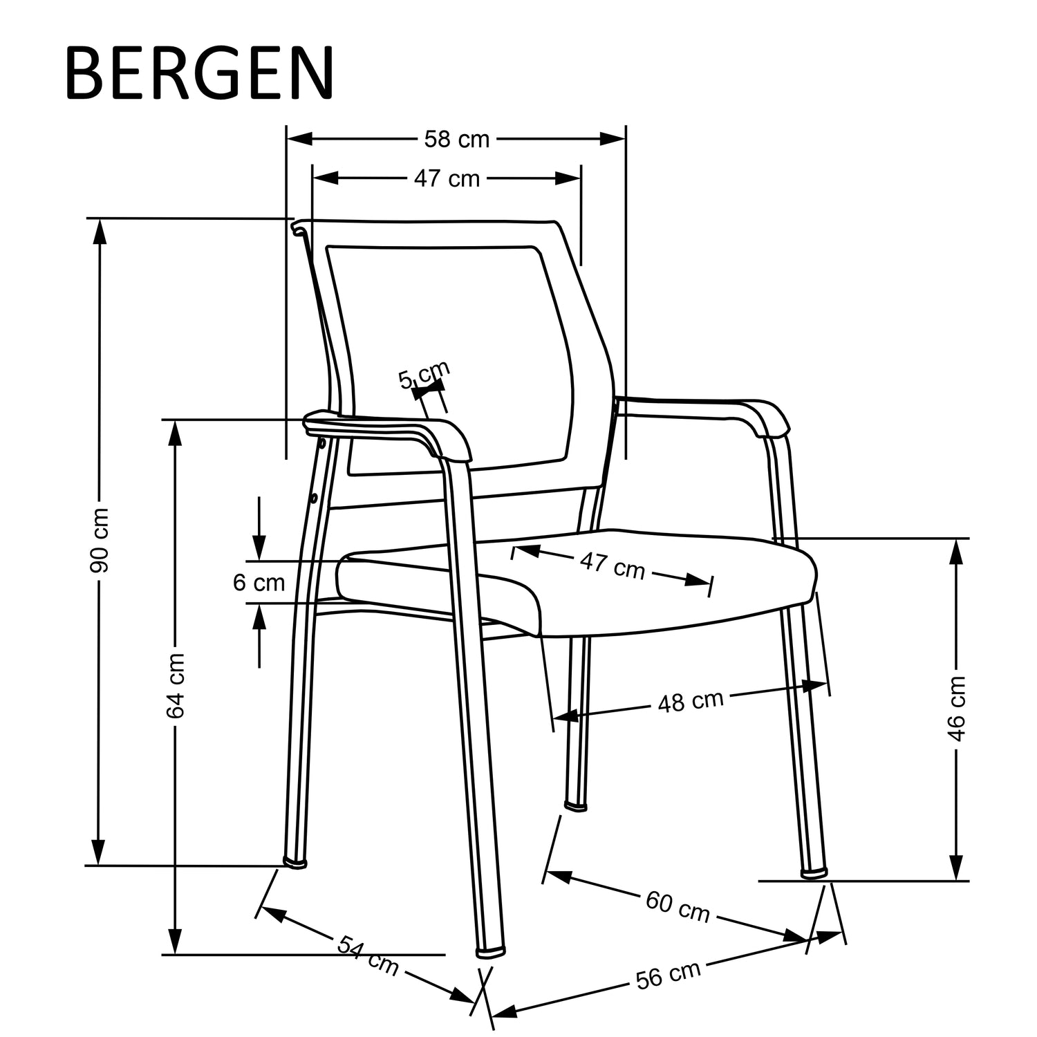 Office Chair Bergen | size: Width: 58cm, Height: 90cm, Depth: 60cm | color: Black | image: 2 | variant: 1014079