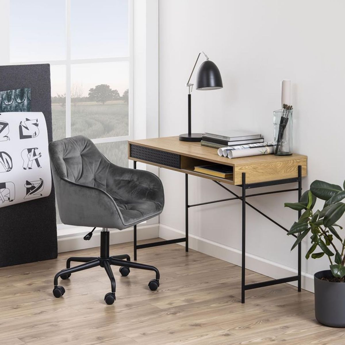 Office Chair Brooke | size: Width: 59cm, Height: 89cm, Depth: 58.5cm | color: Gray | image: 3 | variant: 1005219