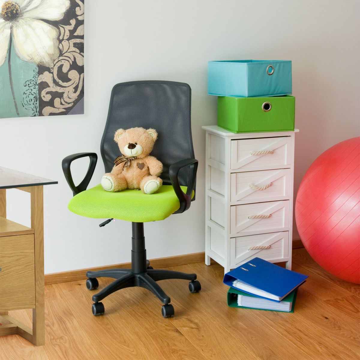 Office Chair Carmarthen | size: Width: 58cm, Height: 90-102cm, Depth: 59cm | color: Black/Green | image: 3 | variant: 1001251