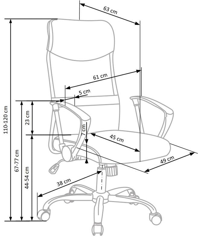 Office Chair Carrara | size: Width: 61cm, Height: 120cm, Depth: 63cm | color: Black/Grey | image: 5 | variant: 1002981