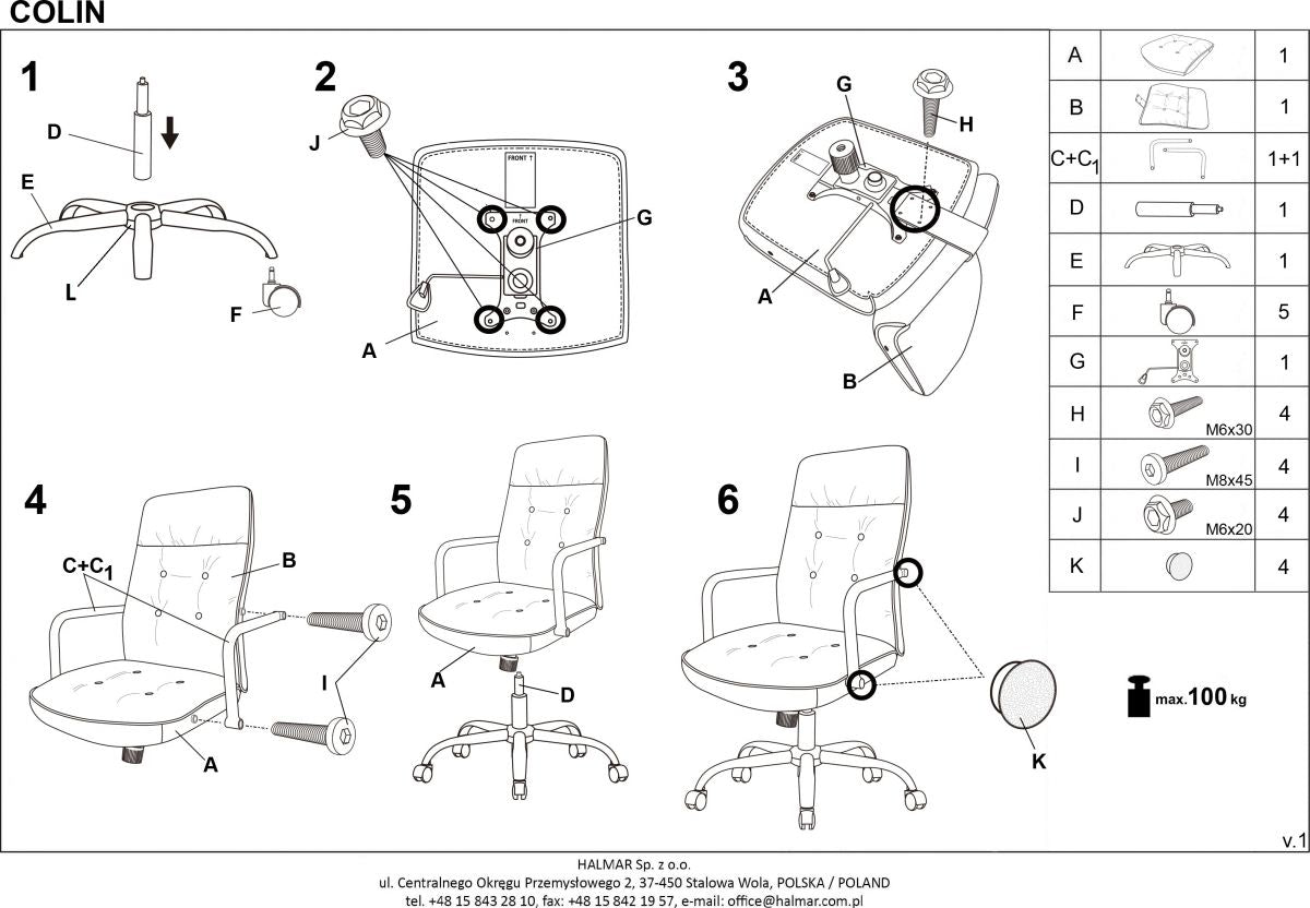 Office Chair Colin | size: Width: 54cm, Height: 110cm, Depth: 57cm | color: Gray | image: 8 | variant: 1011963