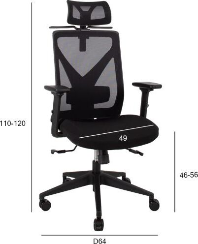 Office Chair Colwyn Bay | size: Width: 64cm, Height: 110-120cm, Depth: 65cm | color: Black | image: 4 | variant: 1001201