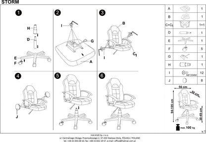 Office Chair East Basel | size: Width: 56cm, Height: 105cm, Depth: 50cm | color: Black/Red | image: 8 | variant: 1007006