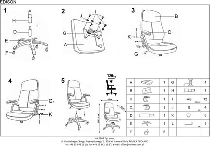 Office Chair Edison | size: Width: 64cm, Height: 118cm, Depth: 70cm | color: Black | image: 3 | variant: 1011560