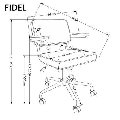Office Chair Fidel | size: Width: 62cm, Height: 81cm, Depth: 56cm | color: Black/Grey | image: 2 | variant: 1014084