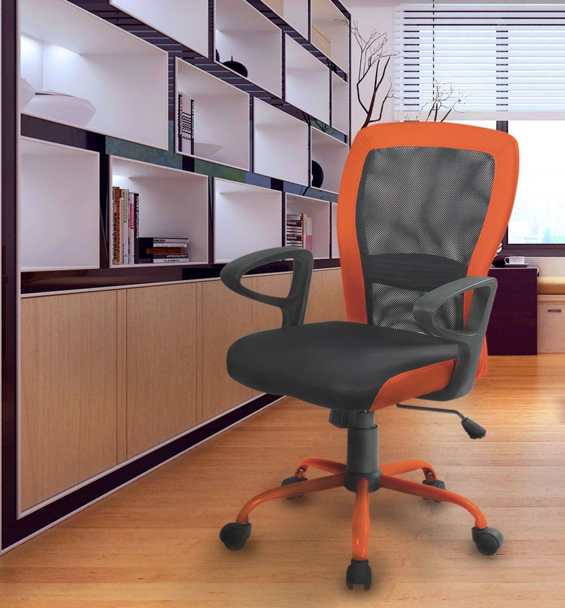 Office Chair Flint | size: Width: 60cm, Height: 91-98.5cm, Depth: 57cm | color: Orange | image: 2 | variant: 1001188