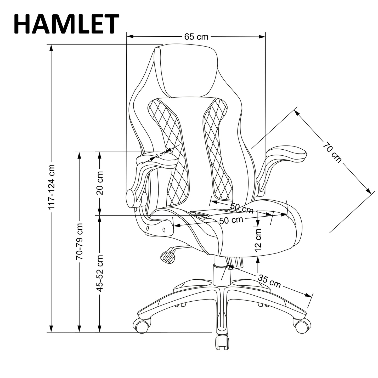 Office Chair Hamlet | size: Width: 65cm, Height: 117cm, Depth: 70cm | color: Black/Grey | image: 2 | variant: 1014092