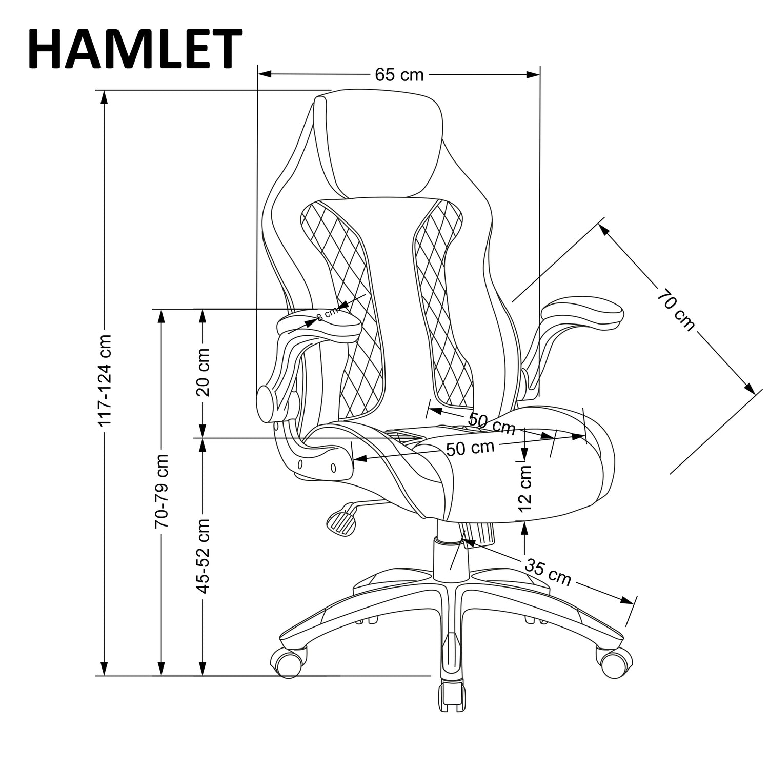 Office Chair Hamlet | size: Width: 65cm, Height: 117cm, Depth: 70cm | color: Black/Grey | image: 2 | variant: 1014092