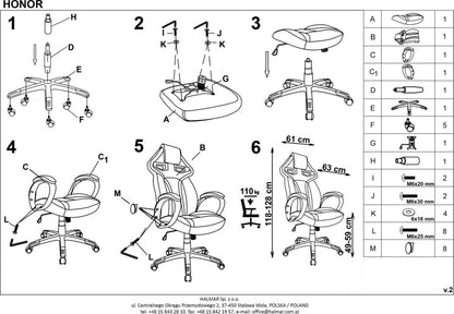 Office Chair Honor | size: Width: 62cm, Height: 128cm, Depth: 64cm | color: Black | image: 4 | variant: 1011625