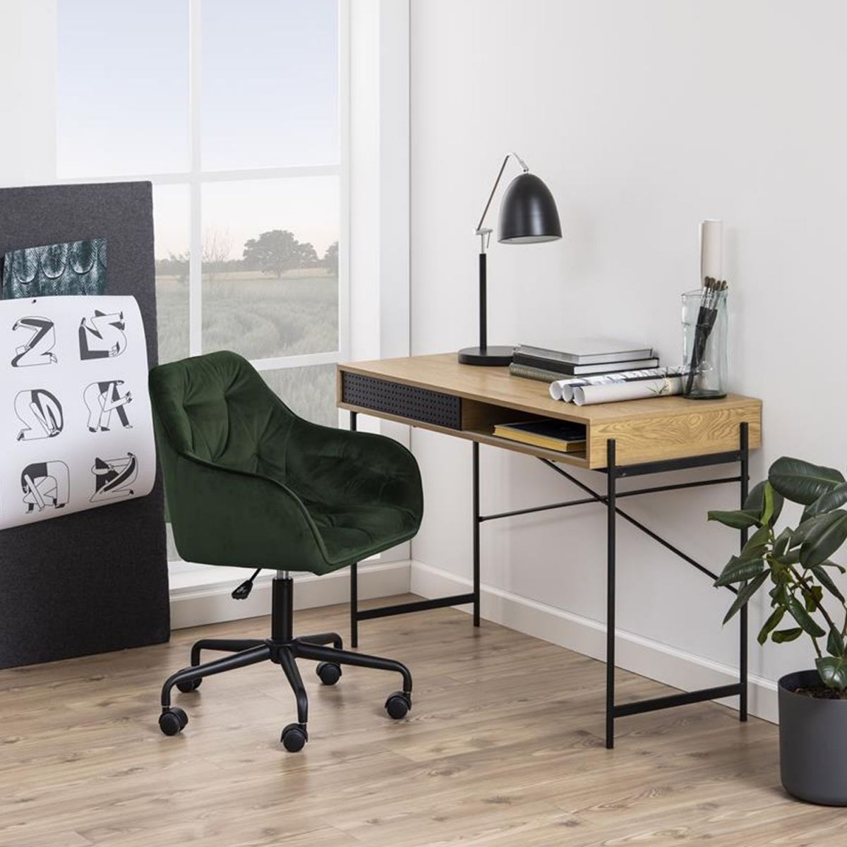 Office Chair Horsham | size: Width: 59cm, Height: 89cm, Depth: 58.5cm | color: Green | image: 3 | variant: 1001135