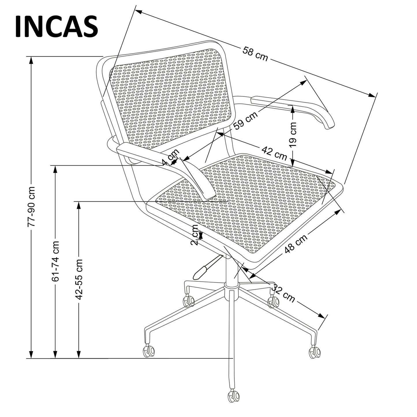 Office Chair Incas | size: Width: 59cm, Height: 77cm, Depth: 58cm | color: Brown/Black | image: 2 | variant: 1014095