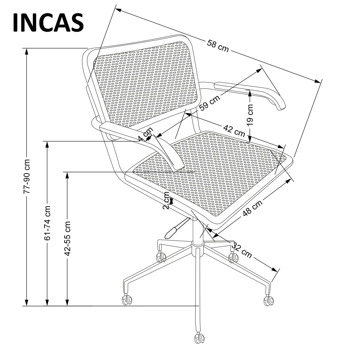 Office Chair Incas | size: Width: 59cm, Height: 77cm, Depth: 58cm | color: Brown/Black | image: 2 | variant: 1014095