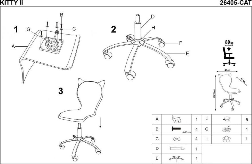 Office Chair Kitty 2 | size: Width: 40cm, Height: 95cm, Depth: 45cm | color: Pink | image: 3 | variant: 1011541