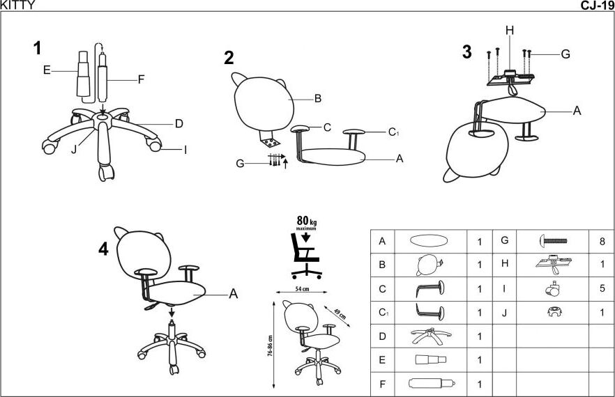 Office Chair Kitty | size: Width: 54cm, Height: 86cm, Depth: 49cm | color: Pink | image: 3 | variant: 1011530