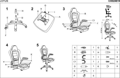 Office Chair Lotus | size: Width: 63cm, Height: 127cm, Depth: 65cm | color: Gray | image: 4 | variant: 1011626