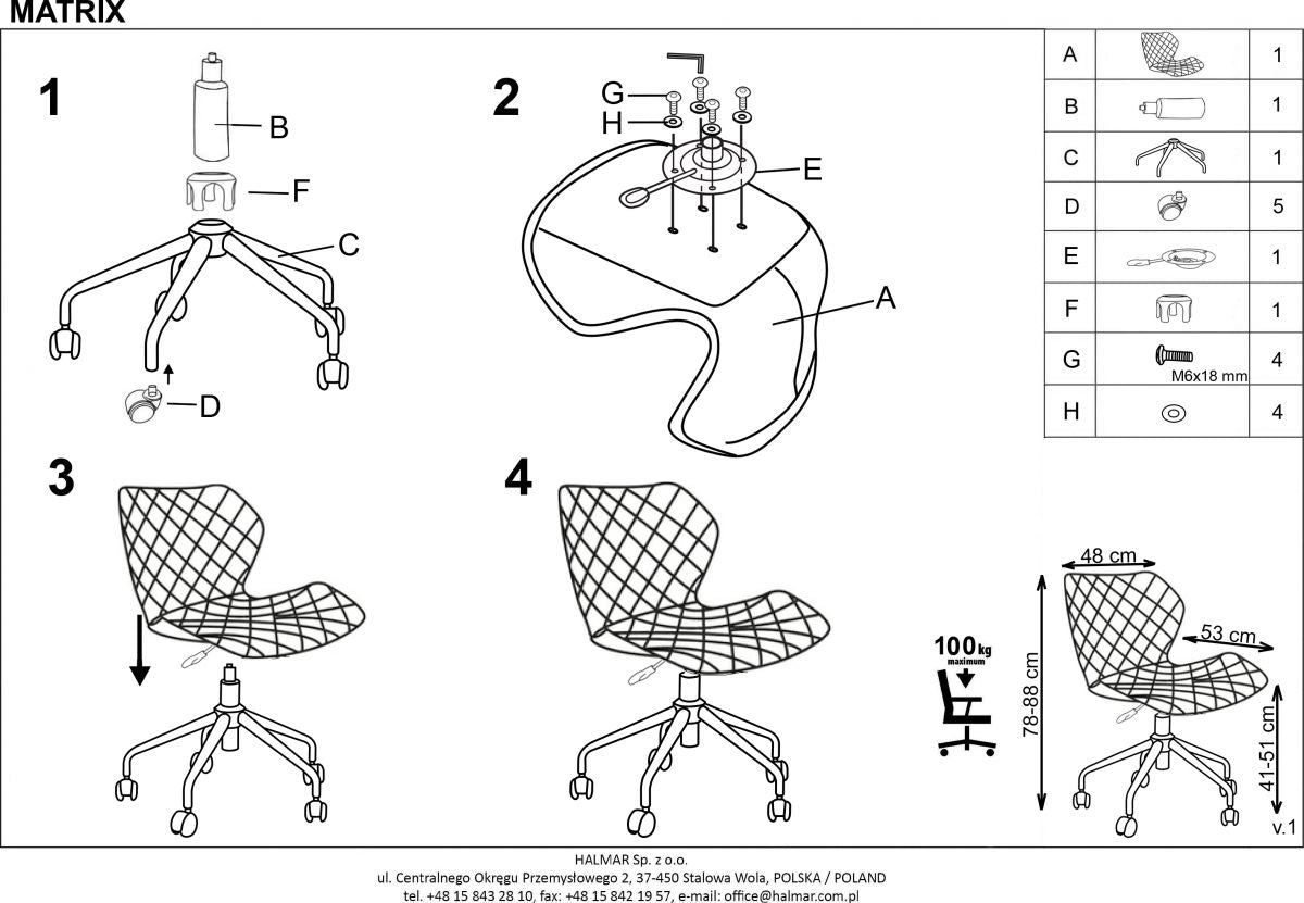 Office Chair Matrix 3 | size: Width: 48cm, Height: 88cm, Depth: 57cm | color: Pink | image: 7 | variant: 1005137