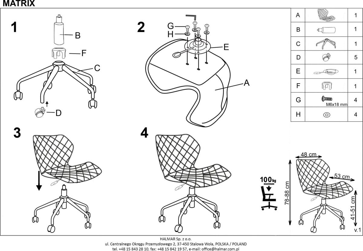 Office Chair Matrix | size: Width: 48cm, Height: 88cm, Depth: 53cm | color: Blue | image: 2 | variant: 1005142