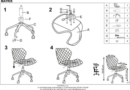 Office Chair Pavia | size: Width: 48cm, Height: 88cm, Depth: 57cm | color: Gray | image: 7 | variant: 1002924