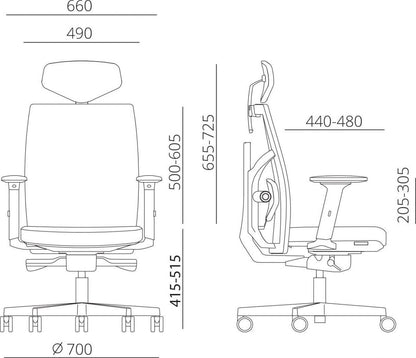 Office Chair Pembroke | size: Width: 70cm, Height: 111-128cm, Depth: 49cm | color: Blue | image: 5 | variant: 1001256