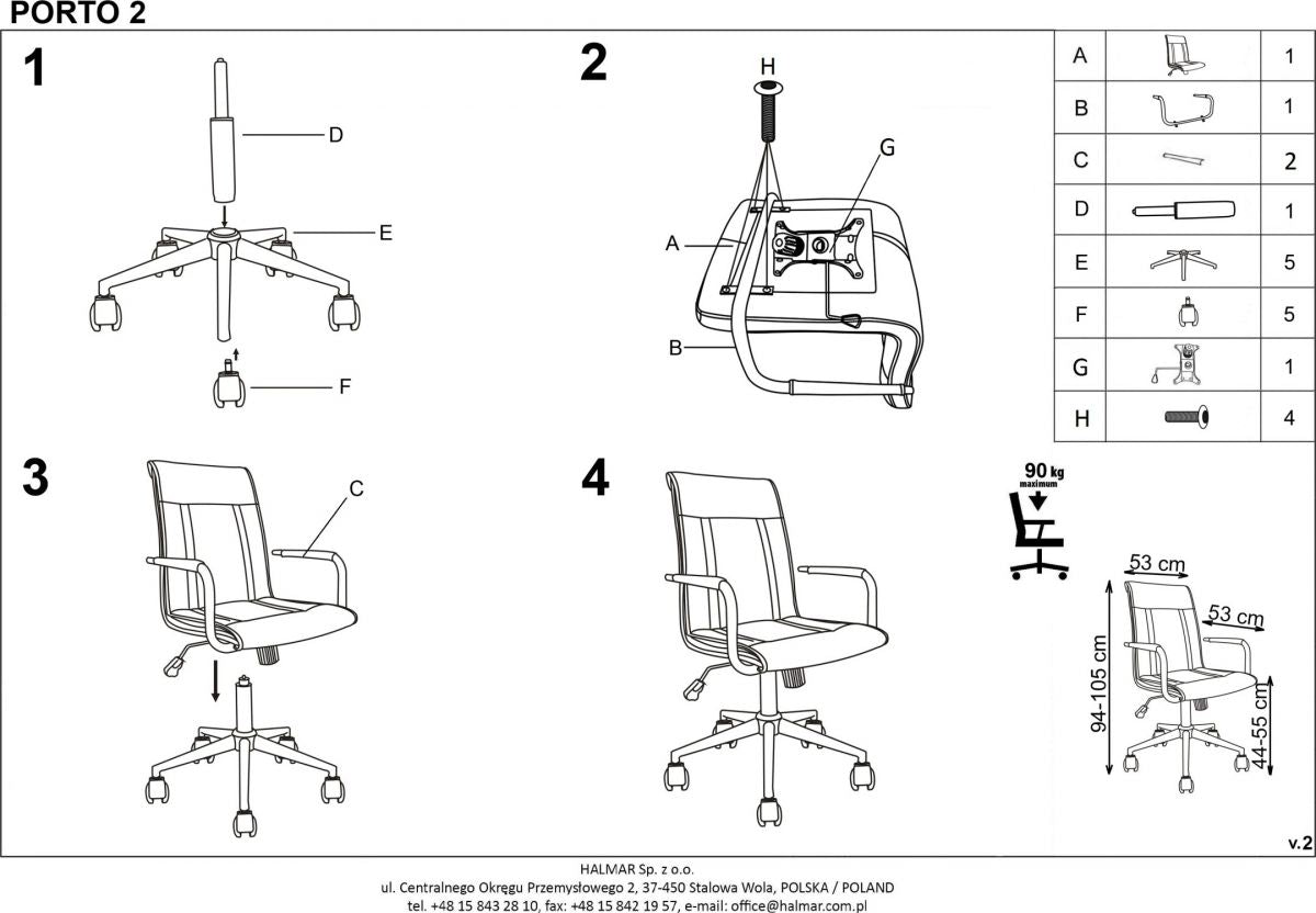Office Chair Porto 2 | size: Width: 44cm, Height: 94cm, Depth: 46cm | color: White | image: 3 | variant: 1011545