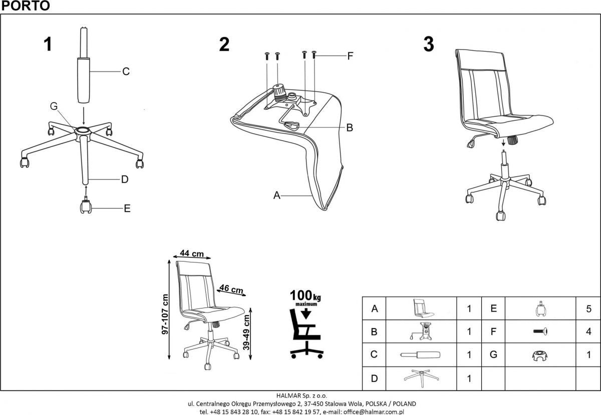 Office Chair Porto | size: Width: 44cm, Height: 107cm, Depth: 46cm | color: White | image: 4 | variant: 1011542