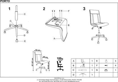 Office Chair Porto | size: Width: 44cm, Height: 107cm, Depth: 46cm | color: White | image: 4 | variant: 1011542