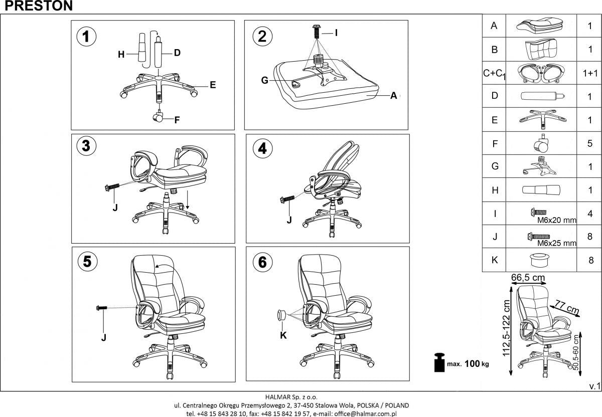 Office Chair Preston | size: Width: 66cm, Height: 124cm, Depth: 72cm | color: Black | image: 6 | variant: 1012371