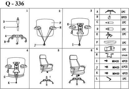 Office Chair Q-336 | size: Width: 65cm, Height: 117-127cm, Depth: 50cm | color: Gray | image: 4 | variant: 1011513
